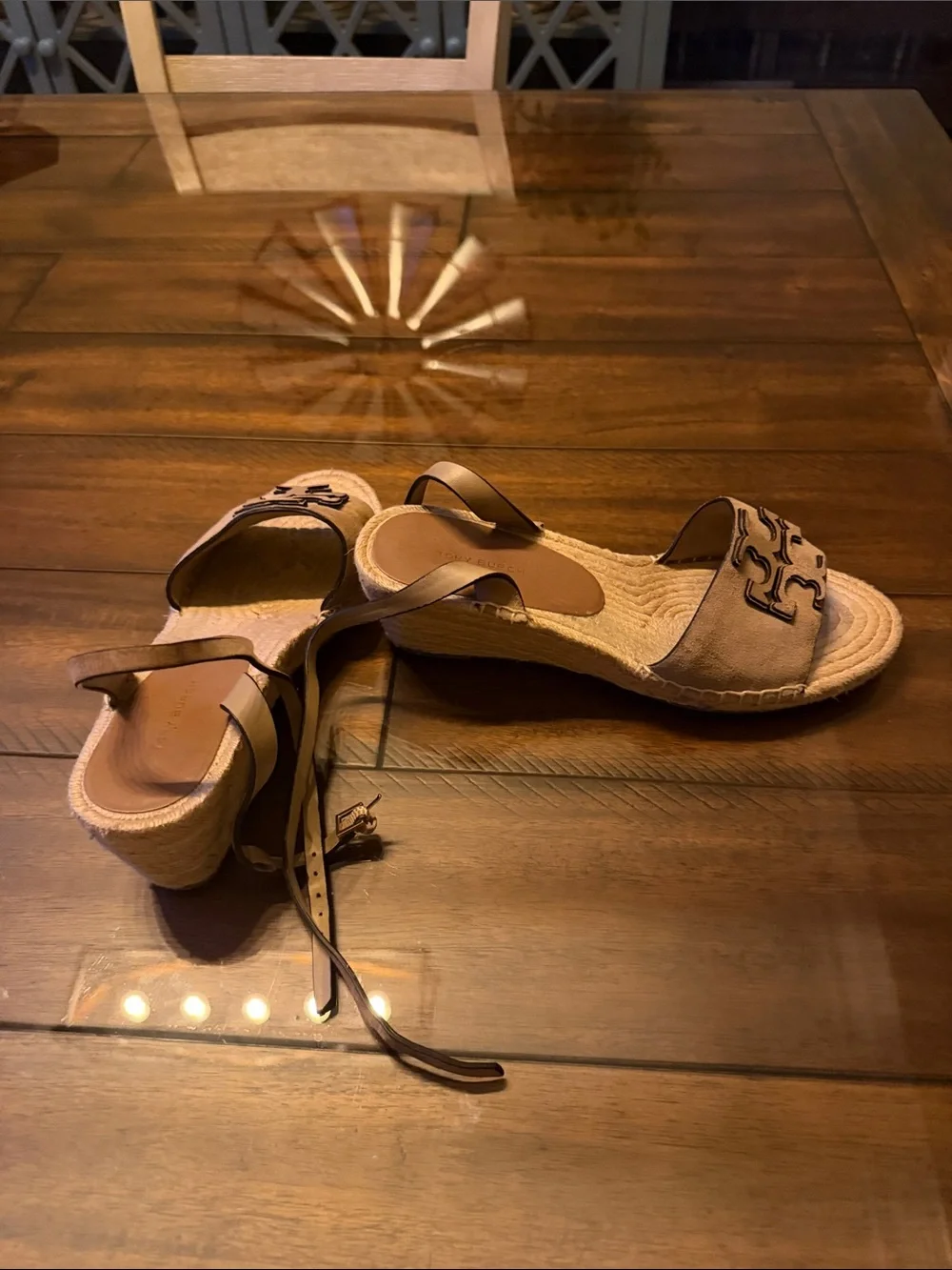 Tory Burch Neutral Beige Espadrille Sandals with Logo Accent